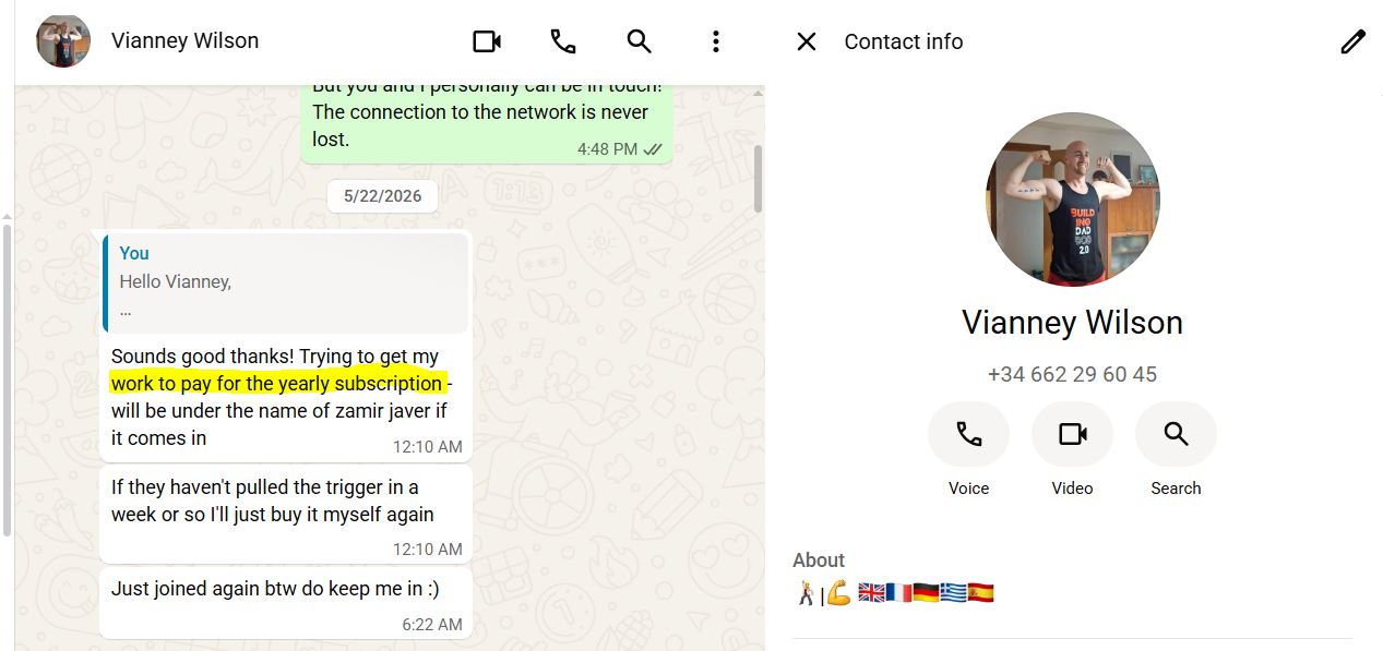 Vianney WhatsApp rejoin conversation